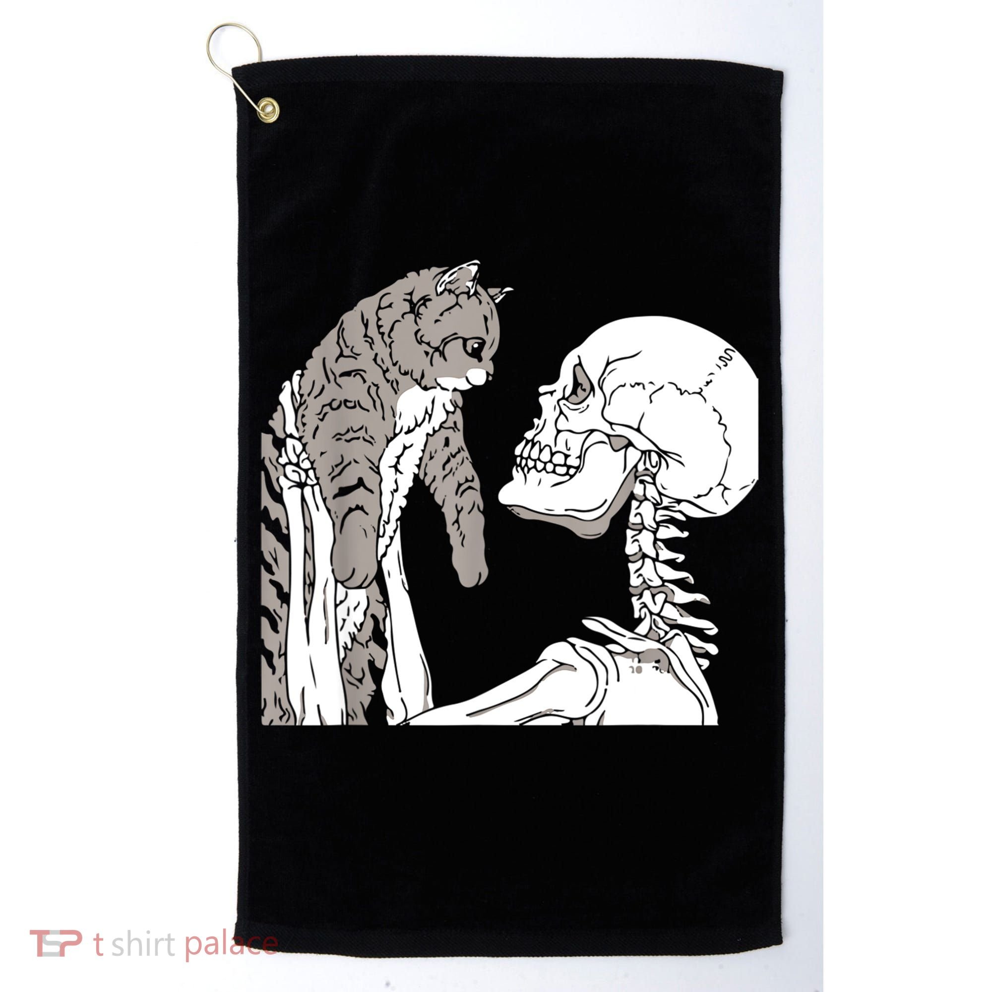 Skeleton Holding A Cat Shirt Lazy Halloween Costume Skull Golf Towel