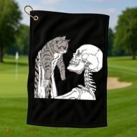 Skeleton Holding A Cat Shirt Lazy Halloween Costume Skull Golf Towel thumb 1