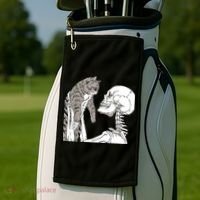 Skeleton Holding A Cat Shirt Lazy Halloween Costume Skull Golf Towel thumb 2