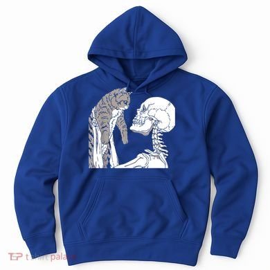 Skeleton Holding A Cat Shirt Lazy Halloween Costume Skull Hoodie