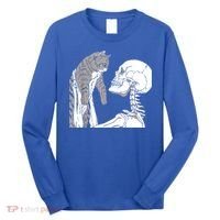 Skeleton Holding A Cat Shirt Lazy Halloween Costume Skull Long Sleeve Shirt thumb 0