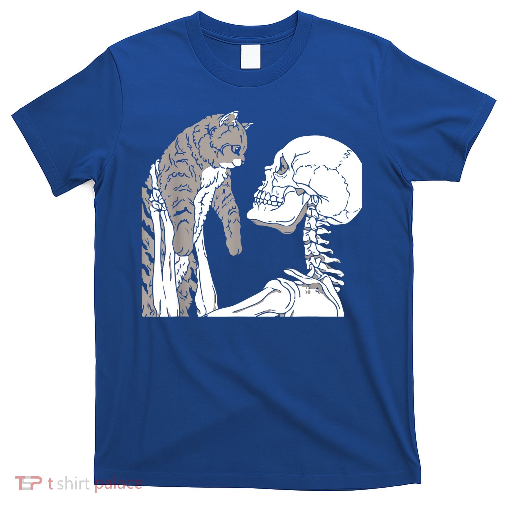 Skeleton Holding A Cat Shirt Lazy Halloween Costume Skull T-Shirt