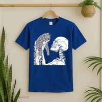 Skeleton Holding A Cat Shirt Lazy Halloween Costume Skull T-Shirt thumb 2