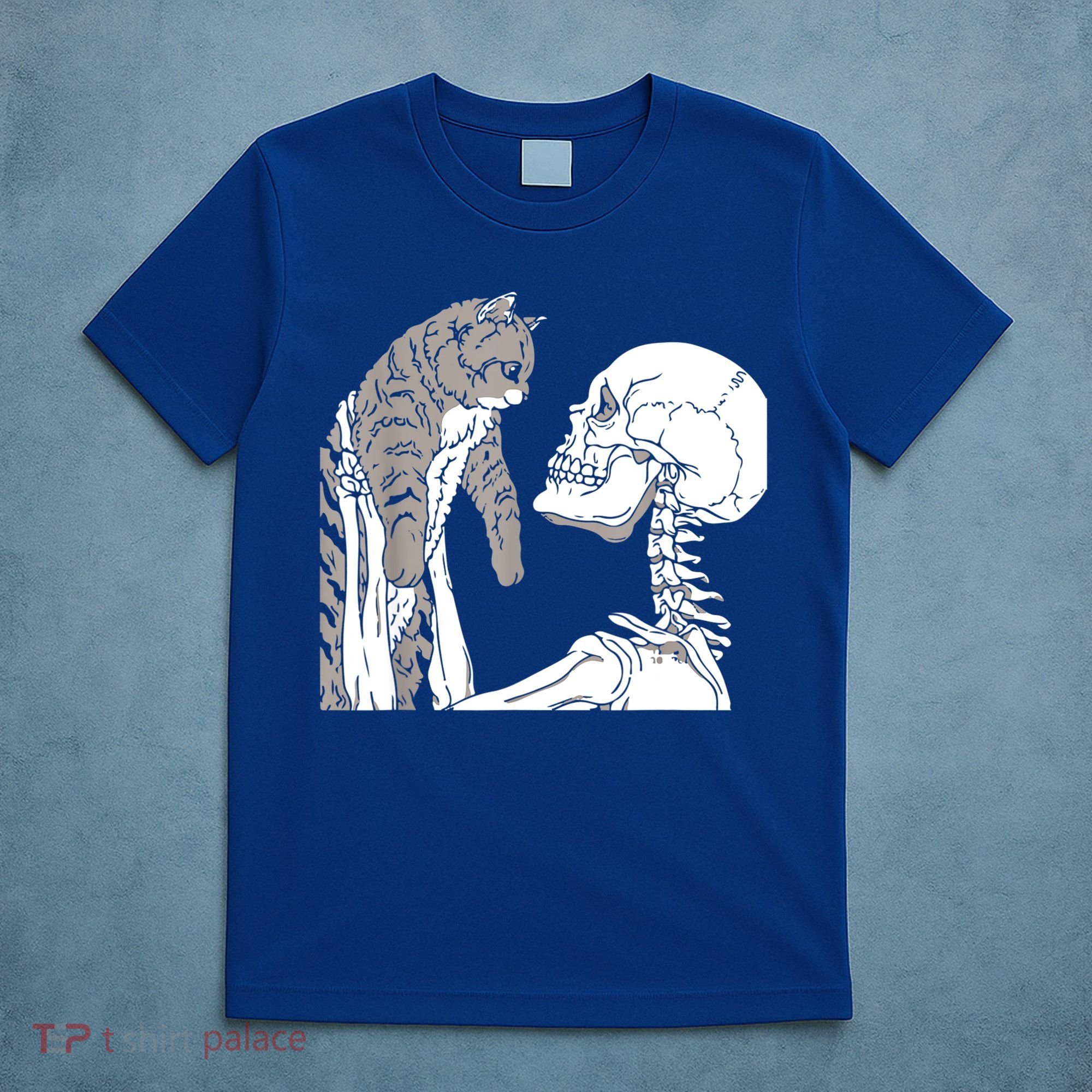 Skeleton Holding A Cat Shirt Lazy Halloween Costume Skull T-Shirt