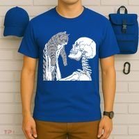 Skeleton Holding A Cat Shirt Lazy Halloween Costume Skull T-Shirt thumb 6