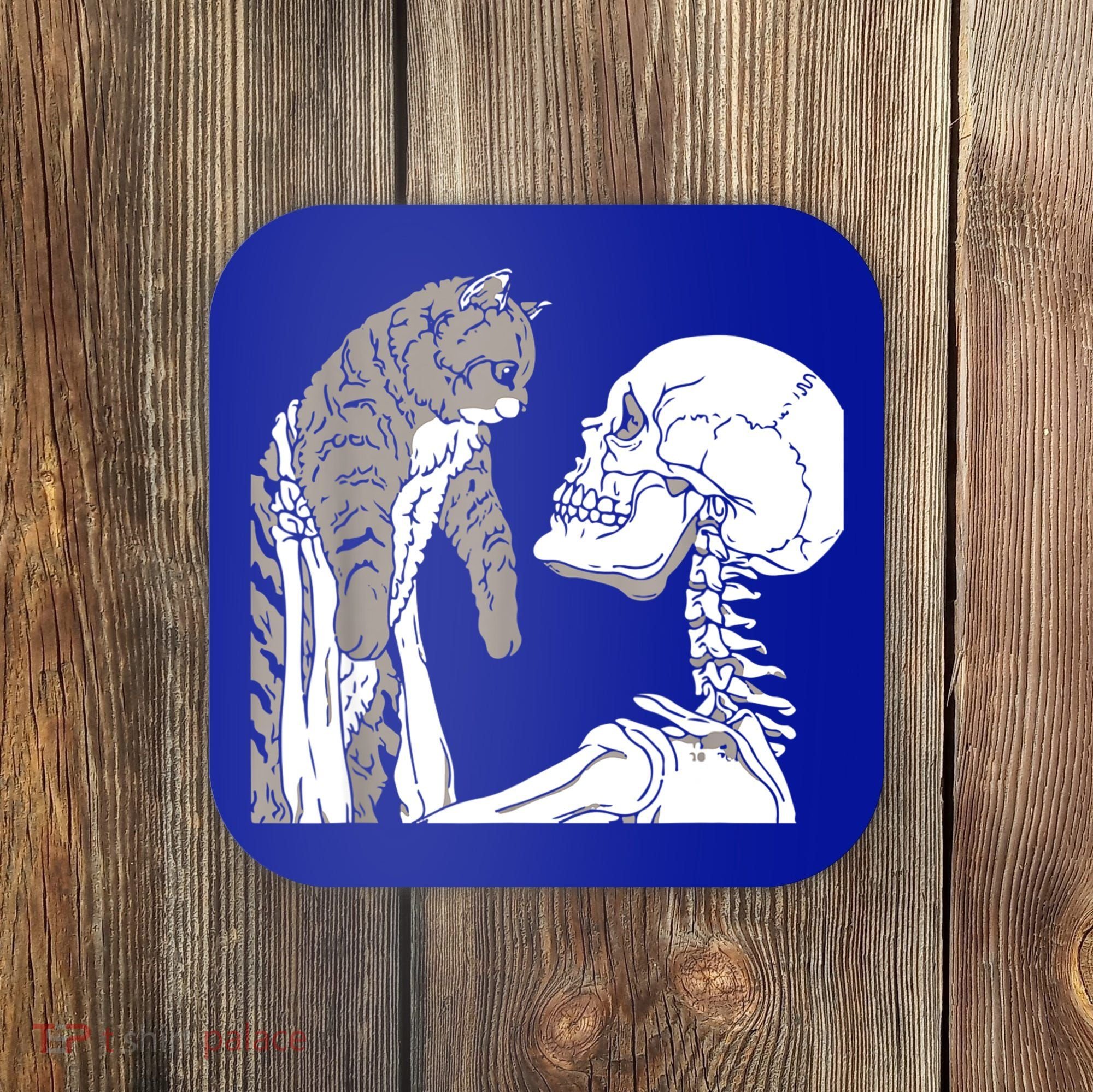 Skeleton Holding A Cat Shirt Lazy Halloween Costume Skull Coaster