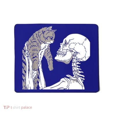 Skeleton Holding A Cat Shirt Lazy Halloween Costume Skull Mousepad