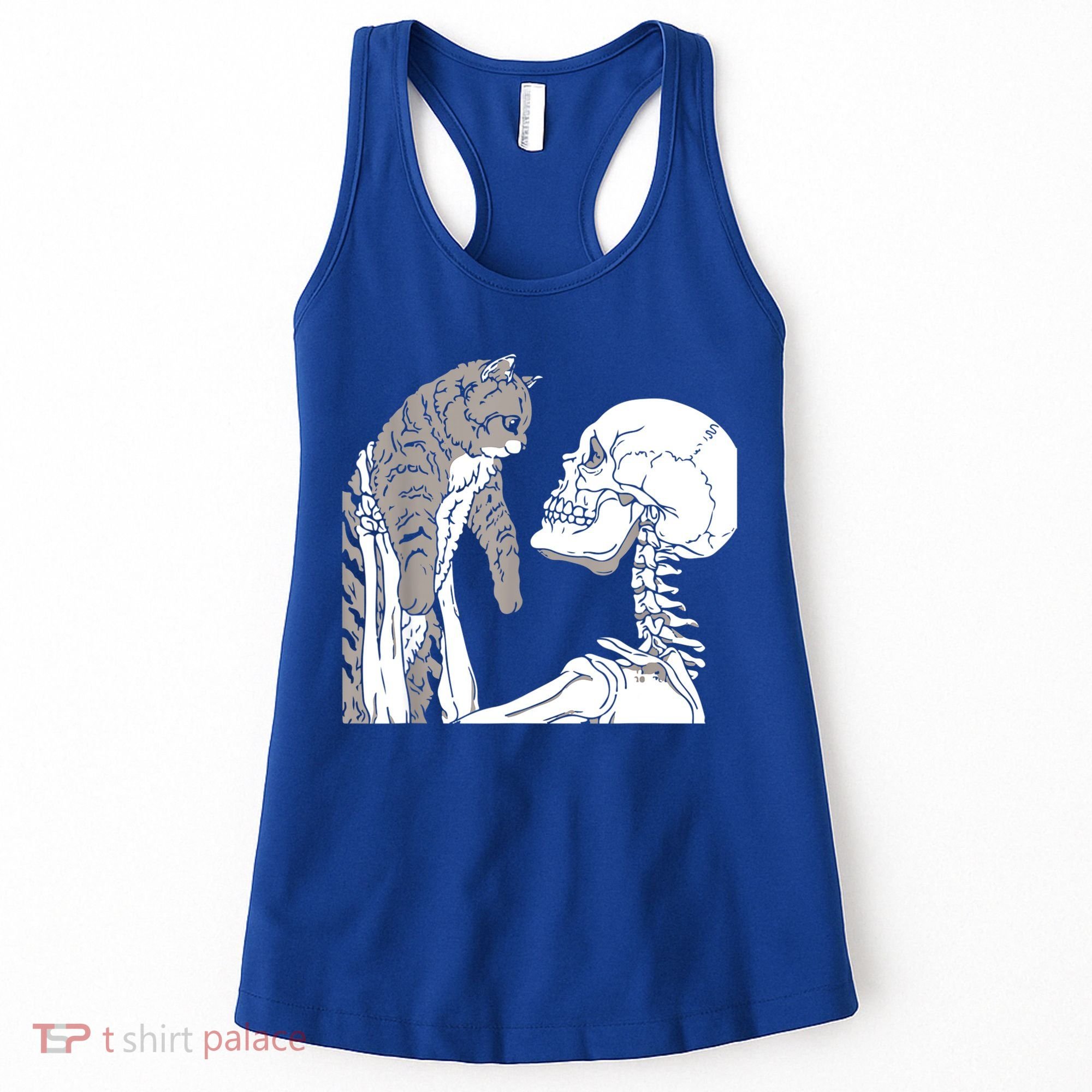 Skeleton Holding A Cat Shirt Lazy Halloween Costume Skull Women's Tank Top