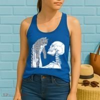 Skeleton Holding A Cat Shirt Lazy Halloween Costume Skull Women's Tank Top thumb 2