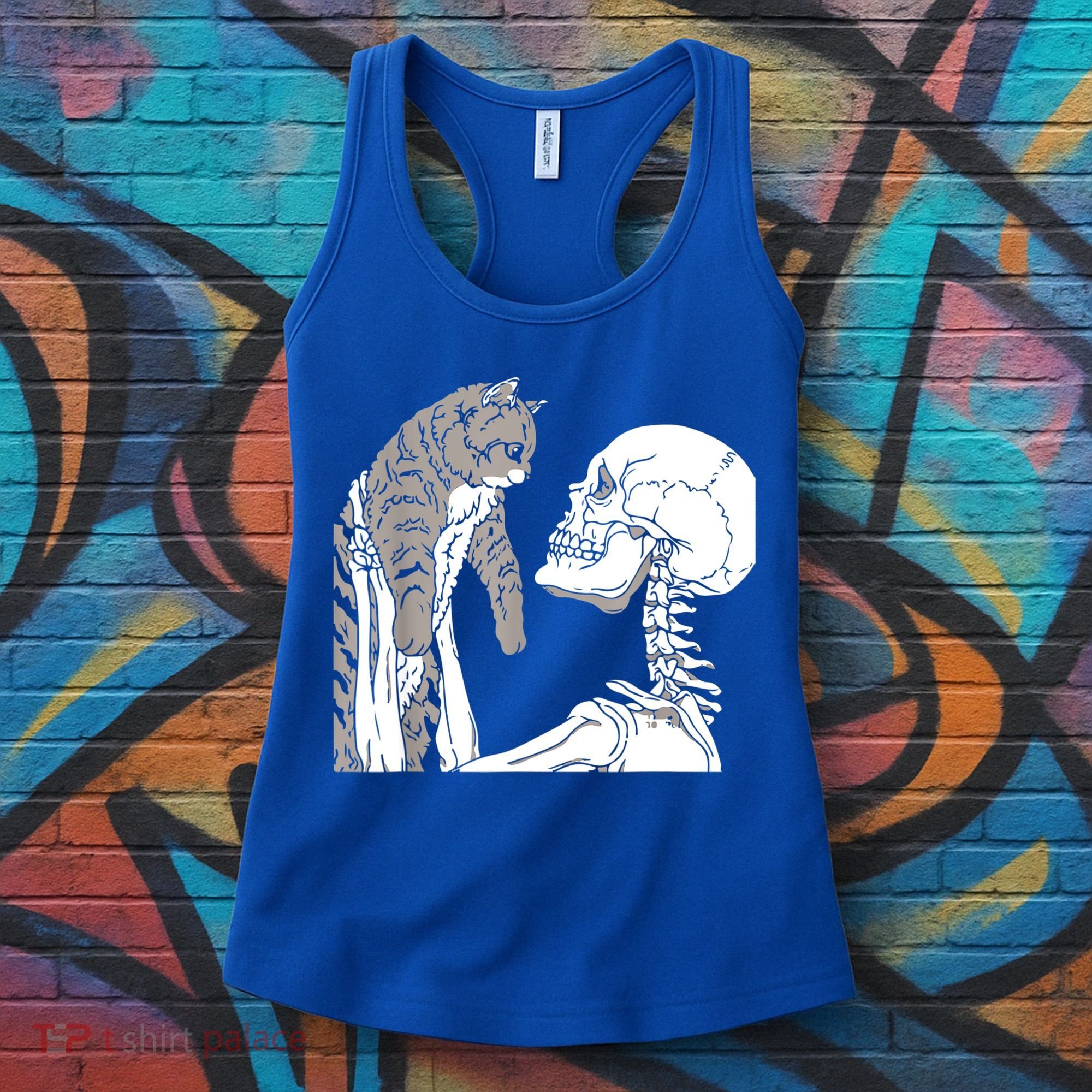Skeleton Holding A Cat Shirt Lazy Halloween Costume Skull Women's Tank Top
