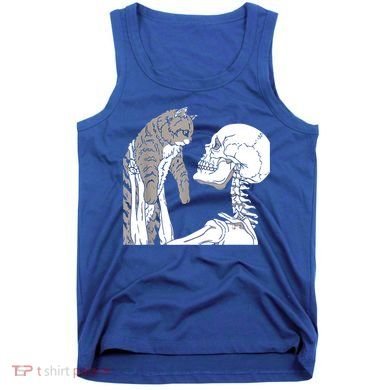 Skeleton Holding A Cat Shirt Lazy Halloween Costume Skull Tank Top