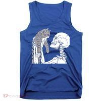 Skeleton Holding A Cat Shirt Lazy Halloween Costume Skull Tank Top thumb 0