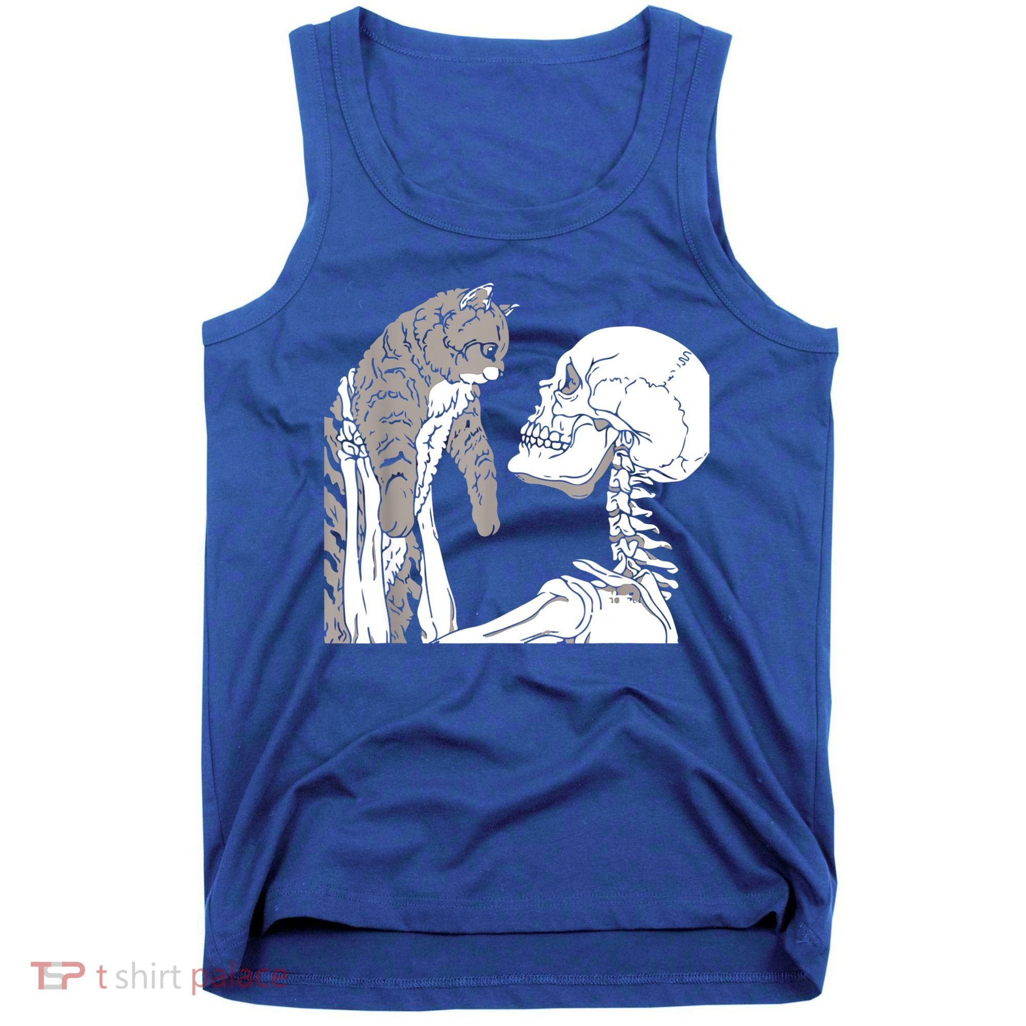Skeleton Holding A Cat Shirt Lazy Halloween Costume Skull Tank Top