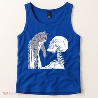Skeleton Holding A Cat Shirt Lazy Halloween Costume Skull Tank Top thumb 2