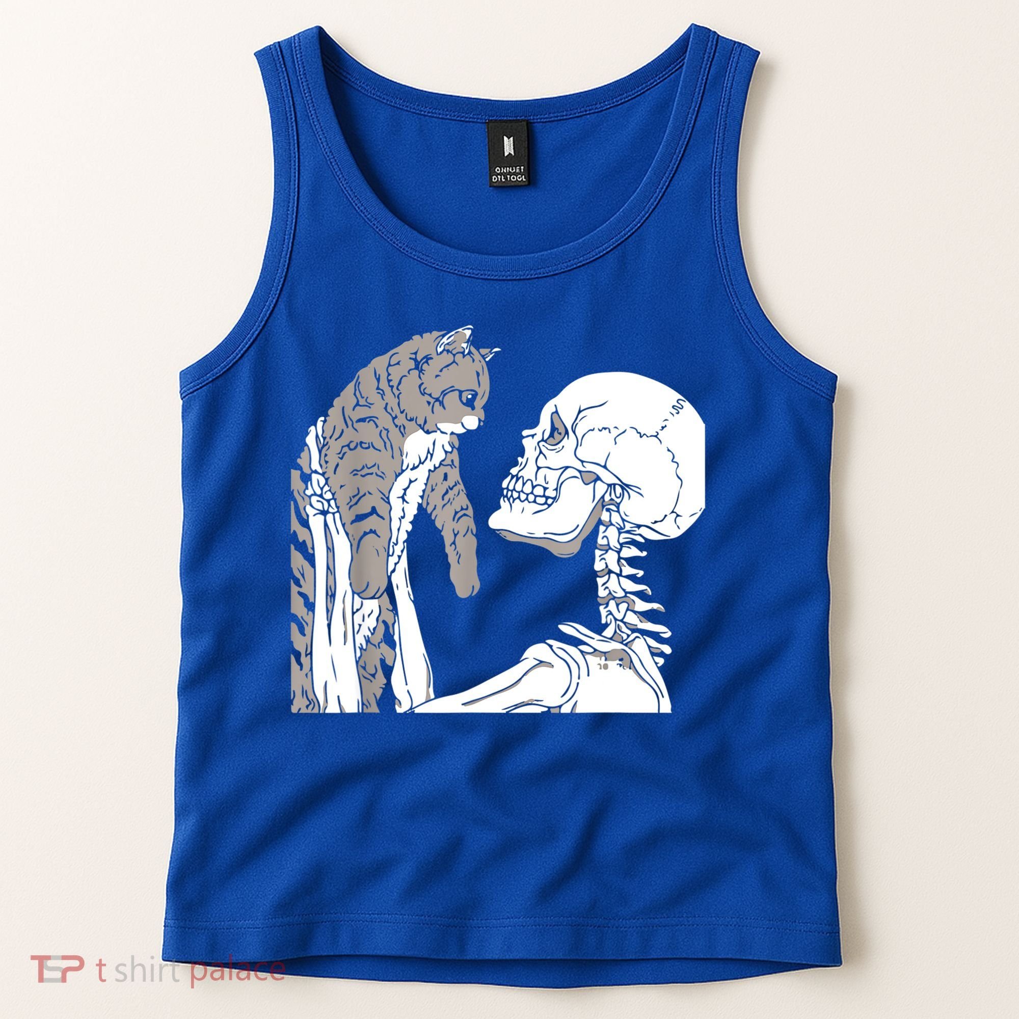 Skeleton Holding A Cat Shirt Lazy Halloween Costume Skull Tank Top