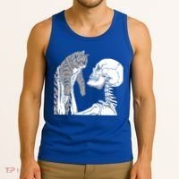 Skeleton Holding A Cat Shirt Lazy Halloween Costume Skull Tank Top thumb 3