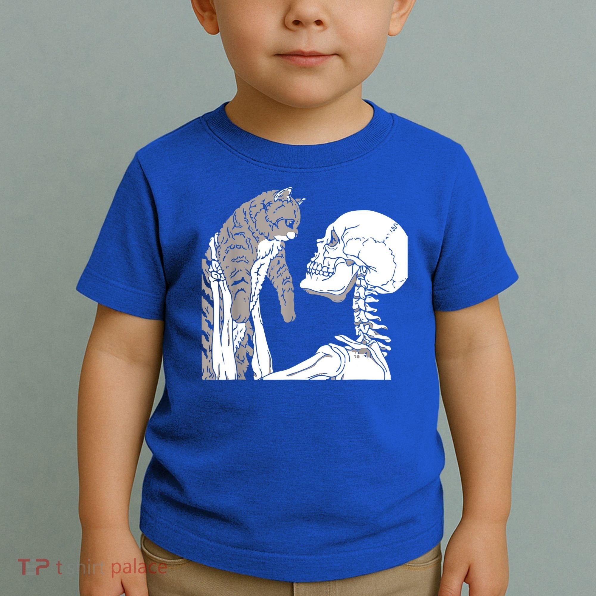 Skeleton Holding A Cat Shirt Lazy Halloween Costume Skull Toddler T-Shirt