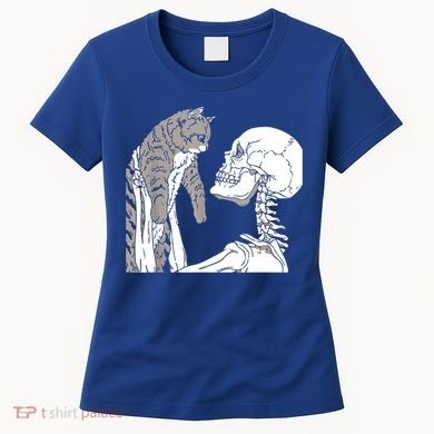 Skeleton Holding A Cat Shirt Lazy Halloween Costume Skull Women's T-Shirt