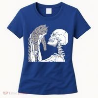 Skeleton Holding A Cat Shirt Lazy Halloween Costume Skull Women's T-Shirt thumb 0