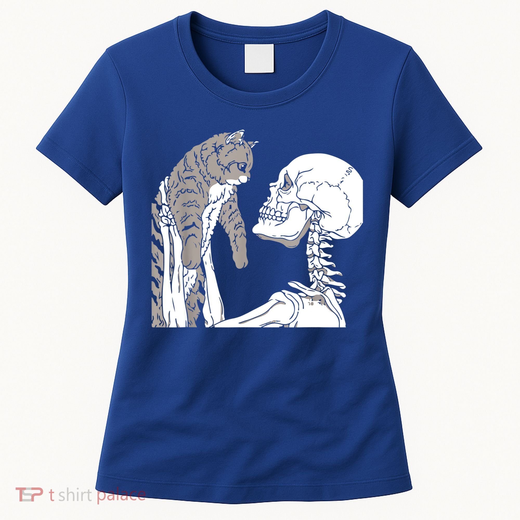 Skeleton Holding A Cat Shirt Lazy Halloween Costume Skull Women's T-Shirt