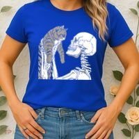 Skeleton Holding A Cat Shirt Lazy Halloween Costume Skull Women's T-Shirt thumb 2