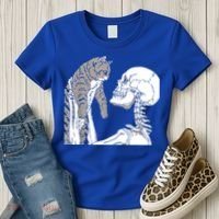 Skeleton Holding A Cat Shirt Lazy Halloween Costume Skull Women's T-Shirt thumb 3