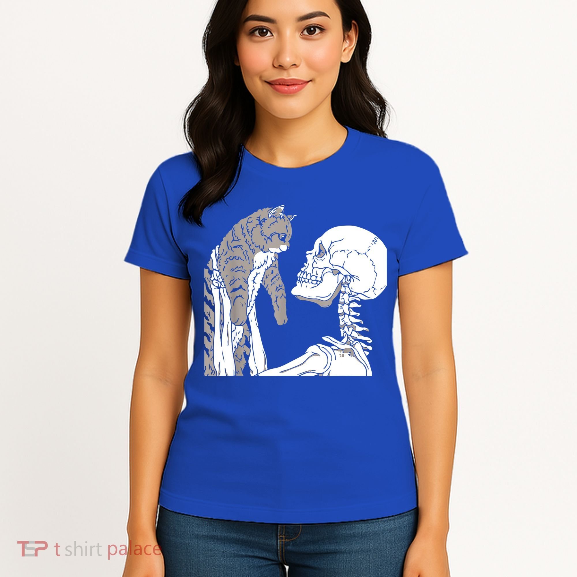 Skeleton Holding A Cat Shirt Lazy Halloween Costume Skull Women's T-Shirt