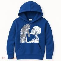 Skeleton Holding A Cat Shirt Lazy Halloween Costume Skull Kids Hoodie thumb 0