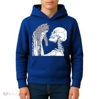 Skeleton Holding A Cat Shirt Lazy Halloween Costume Skull Kids Hoodie thumb 4