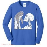 Skeleton Holding A Cat Shirt Lazy Halloween Costume Skull Kids Long Sleeve Shirt thumb 0
