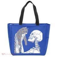 Skeleton Holding A Cat Shirt Lazy Halloween Costume Skull Tote Bag thumb 0