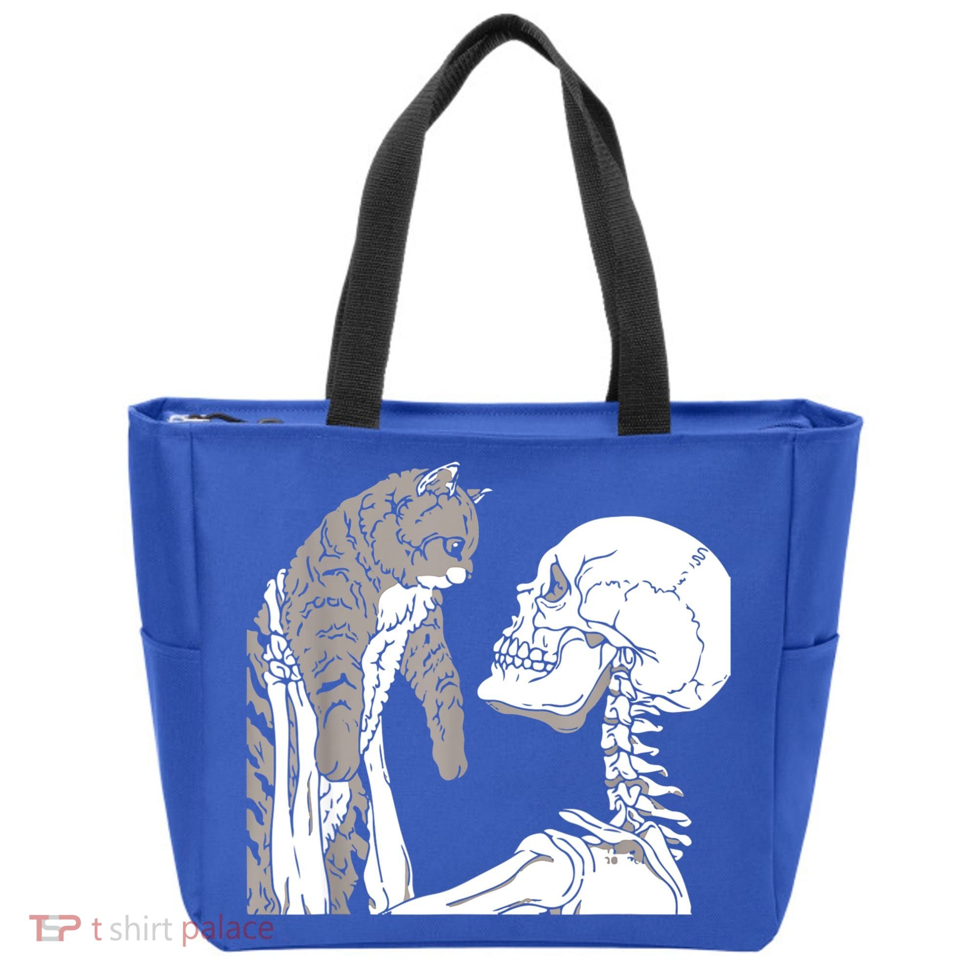 Skeleton Holding A Cat Shirt Lazy Halloween Costume Skull Tote Bag