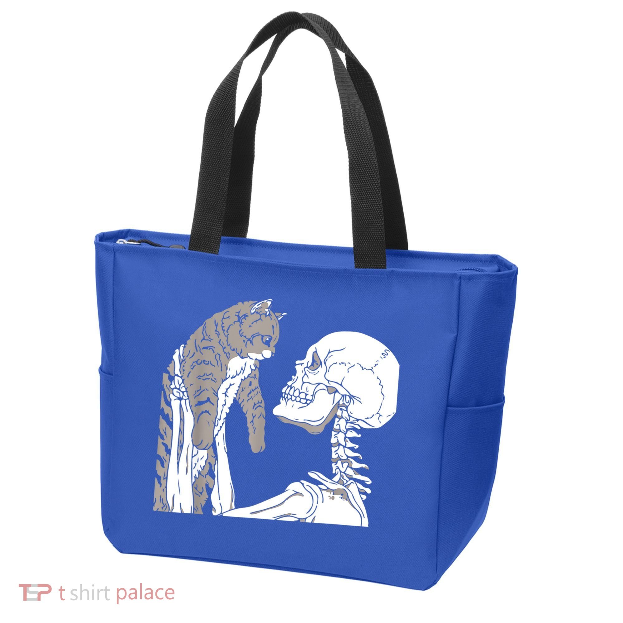 Skeleton Holding A Cat Shirt Lazy Halloween Costume Skull Tote Bag