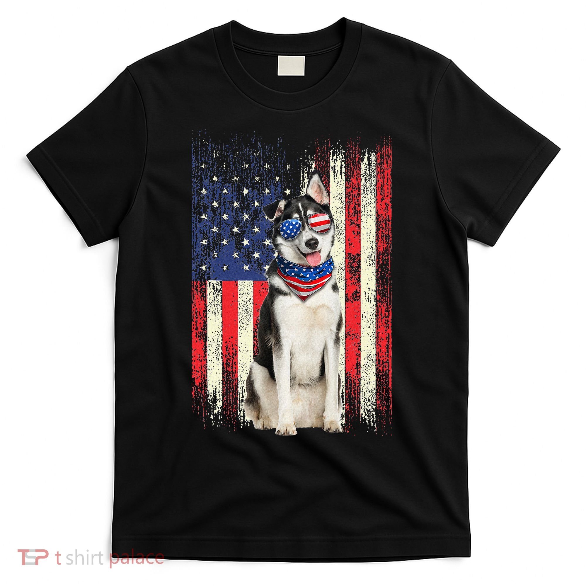 Siberian Husky American Flag 4th Of July Patriotic Dog Lover T-Shirt