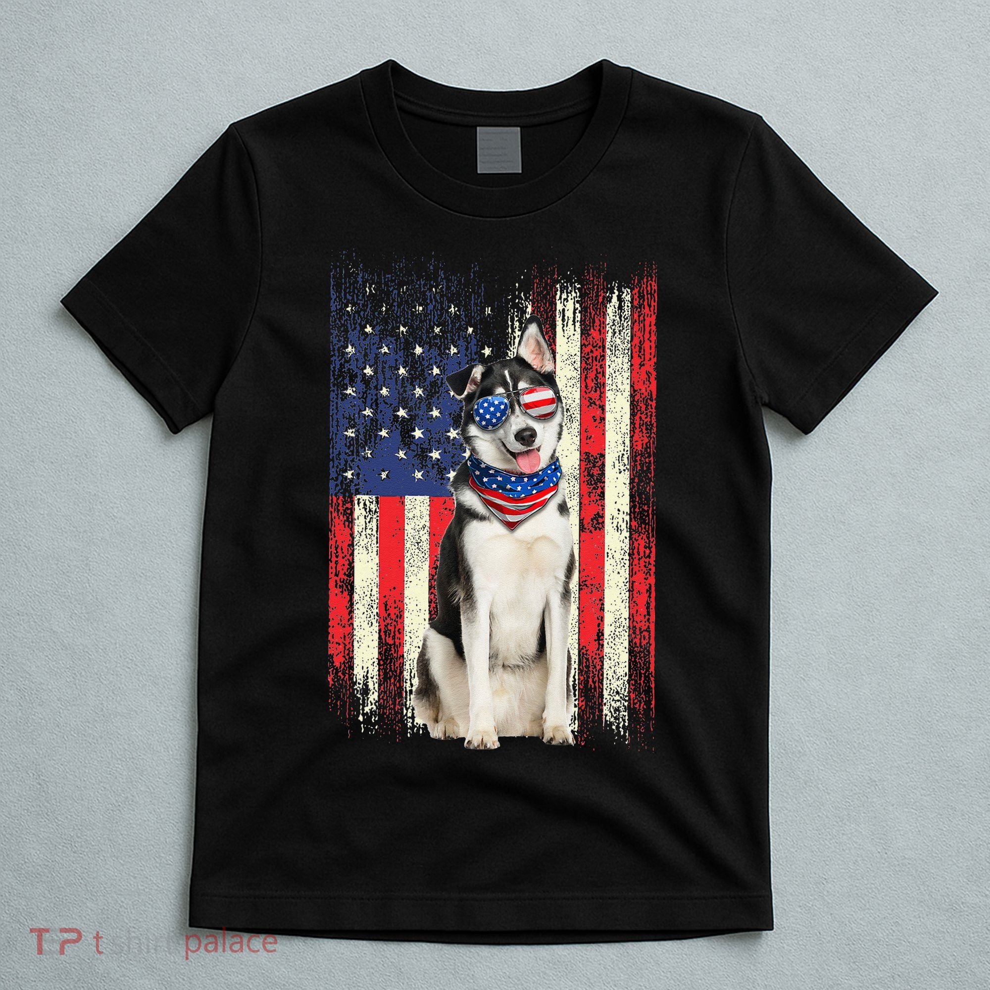 Siberian Husky American Flag 4th Of July Patriotic Dog Lover T-Shirt