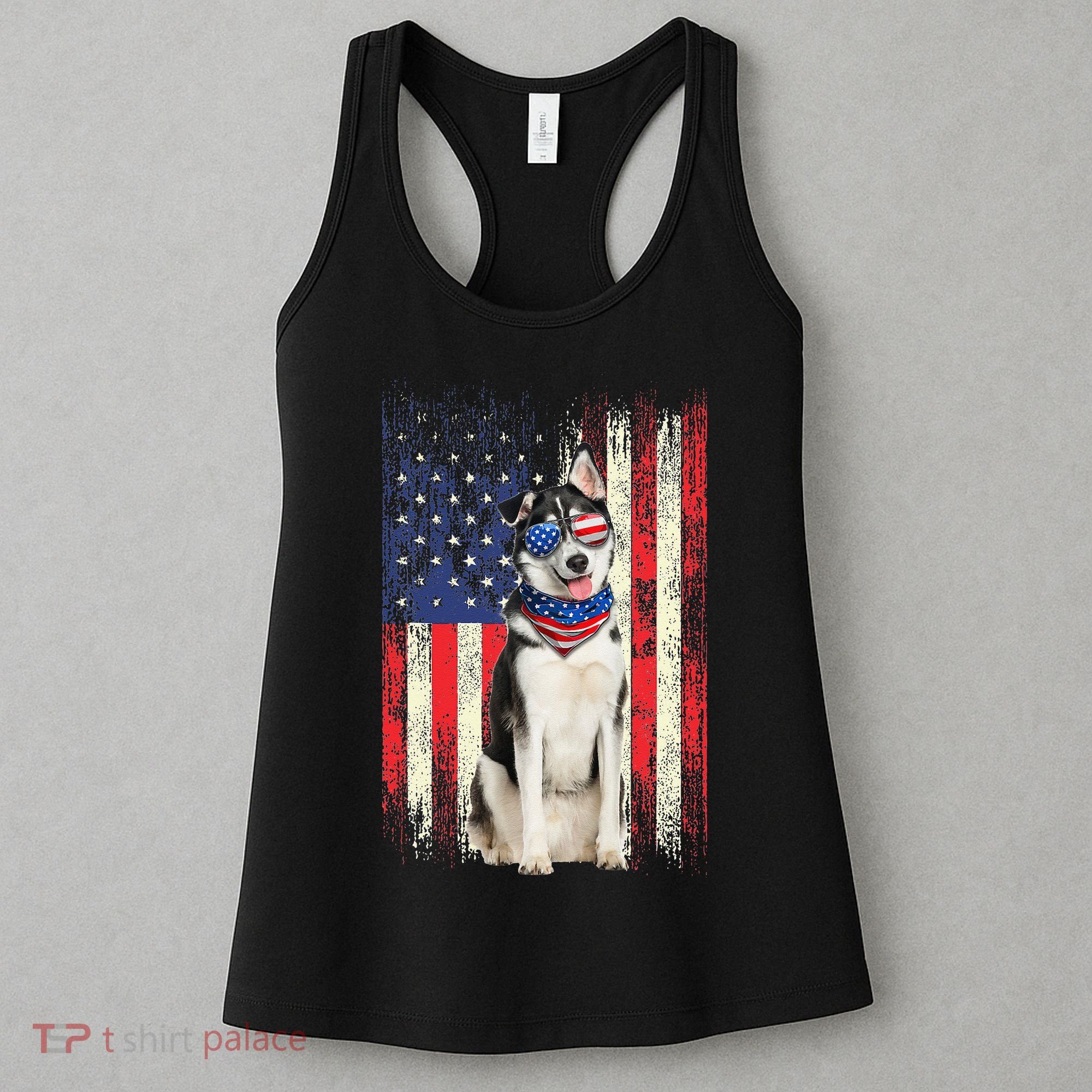 Siberian Husky American Flag 4th Of July Patriotic Dog Lover Women's Tank Top