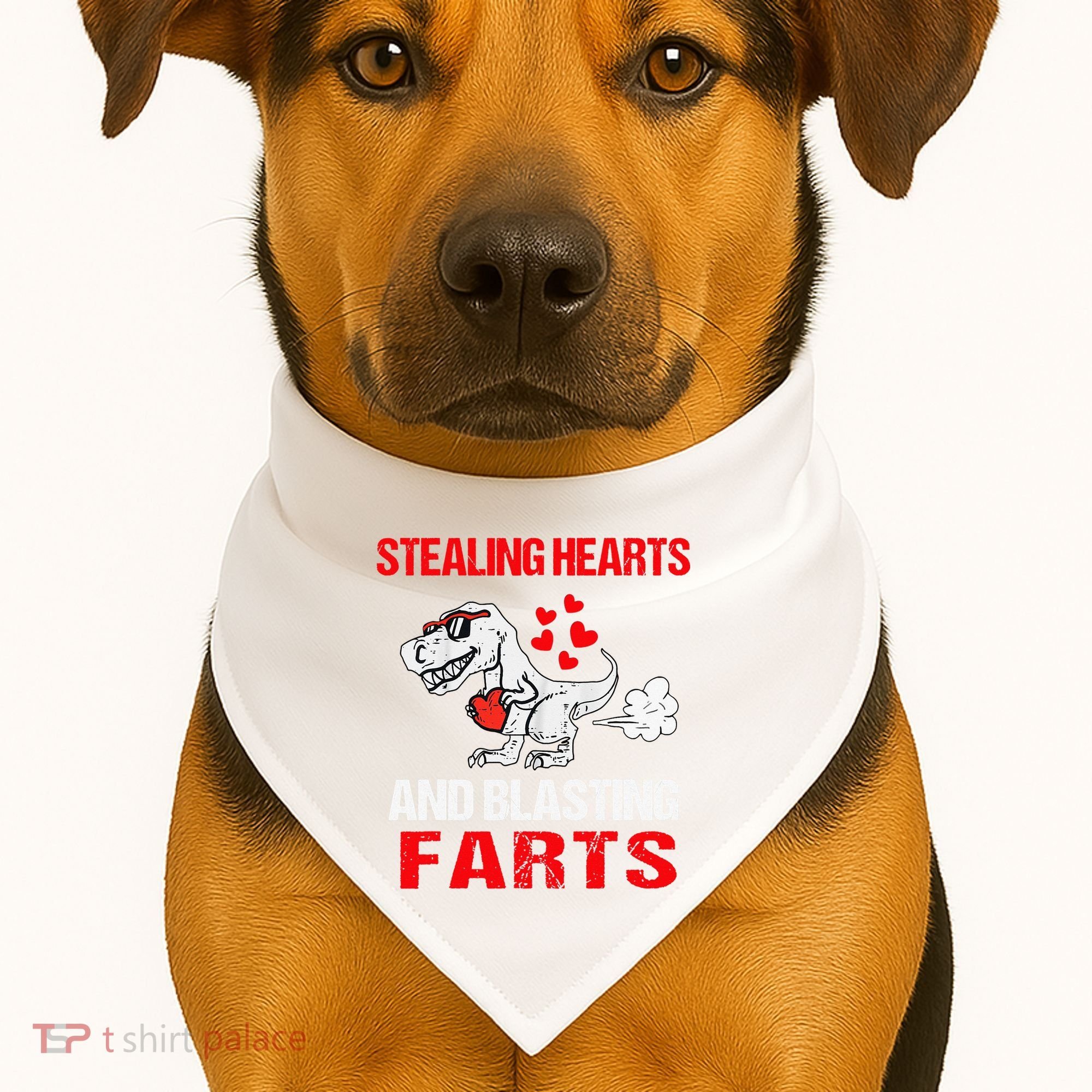 Stealing Hearts And Blasting Farts T Rex Cute USA-Made Doggie Bandana