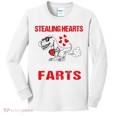 Stealing Hearts And Blasting Farts T Rex Cute Kids Long Sleeve Shirt