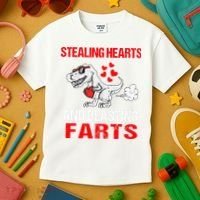 Stealing Hearts And Blasting Farts T Rex Cute Kids T-Shirt thumb 3