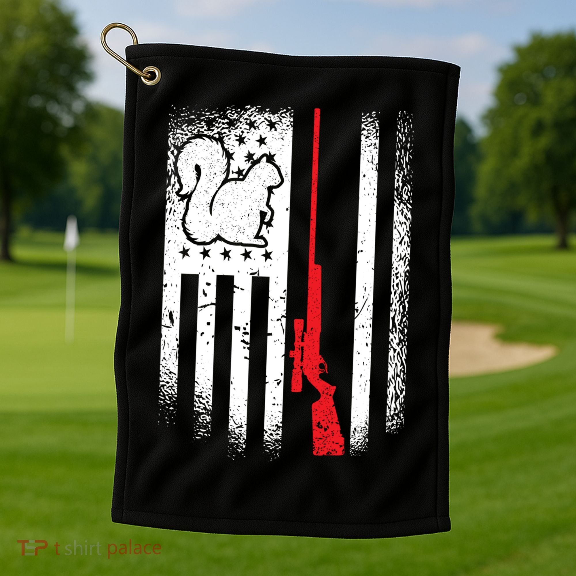 Squirrel Hunter American Flag Varmint Squirrel Hunting Gift Golf Towel