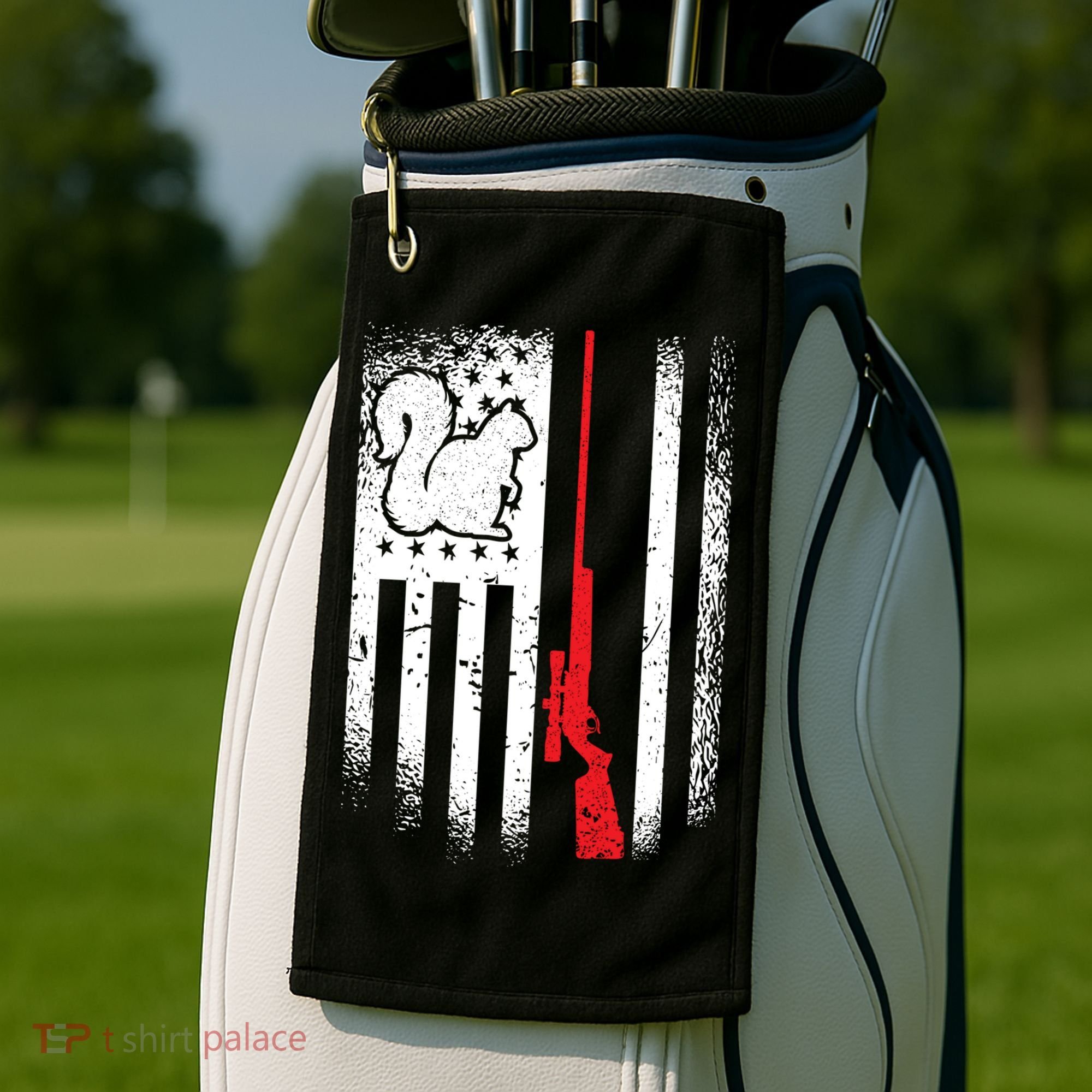 Squirrel Hunter American Flag Varmint Squirrel Hunting Gift Golf Towel