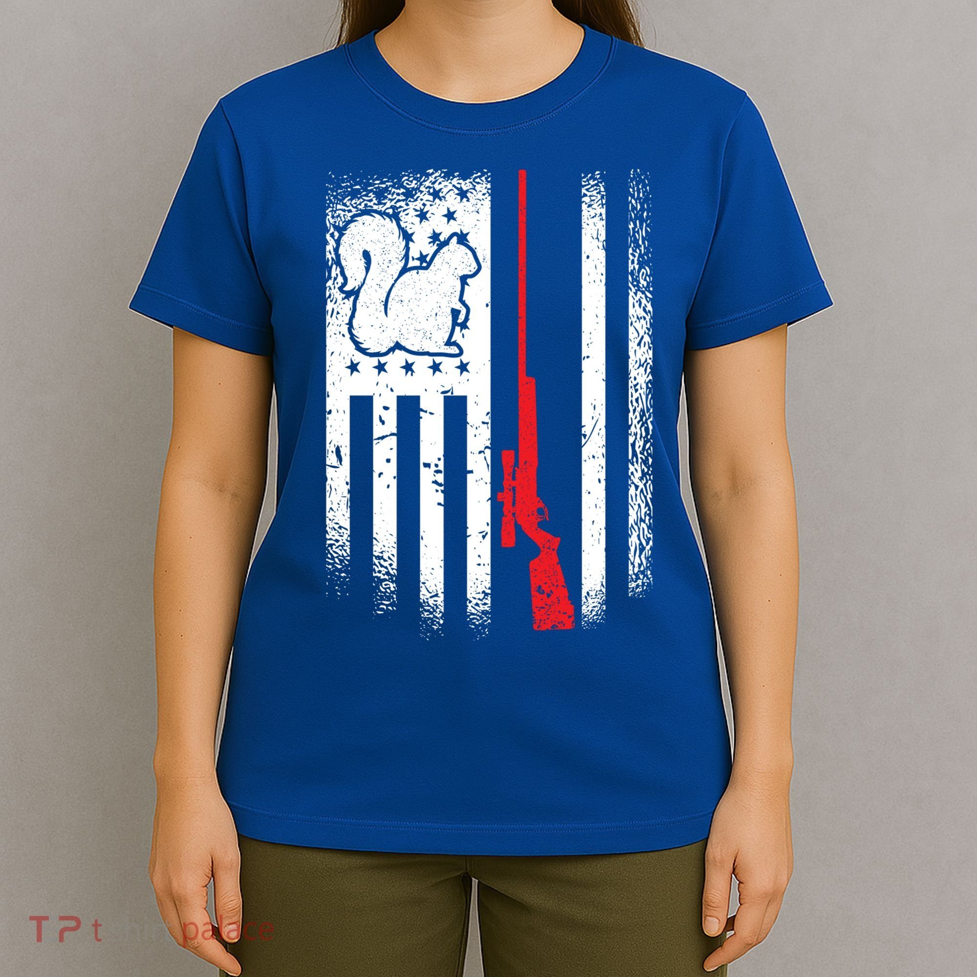 Squirrel Hunter American Flag Varmint Squirrel Hunting Gift T-Shirt