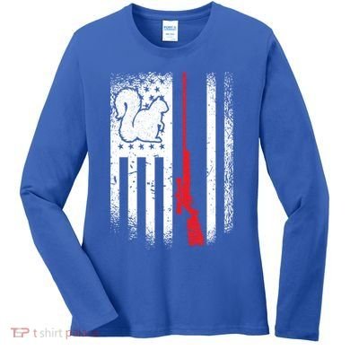 Squirrel Hunter American Flag Varmint Squirrel Hunting Gift Women's Long Sleeve Shirt
