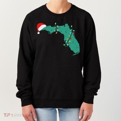 Santa Hat And Lights State Outline Christmas In Florida Women's Sweatshirt