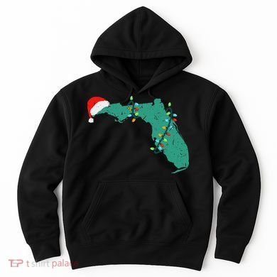 Santa Hat And Lights State Outline Christmas In Florida Hoodie