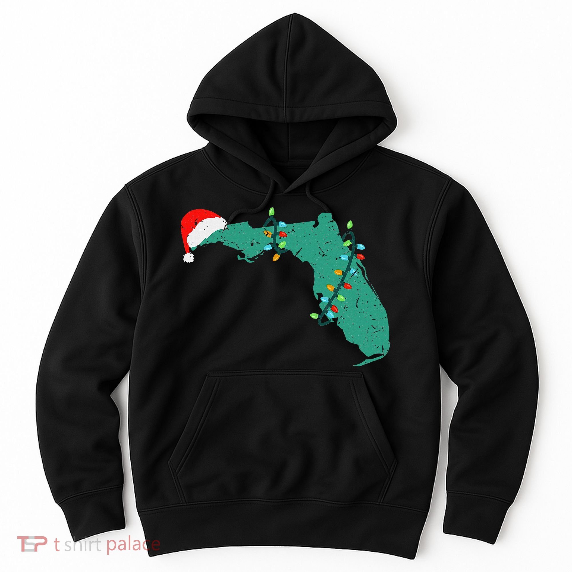 Santa Hat And Lights State Outline Christmas In Florida Hoodie