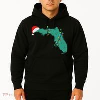 Santa Hat And Lights State Outline Christmas In Florida Hoodie thumb 2