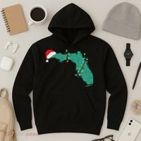 Santa Hat And Lights State Outline Christmas In Florida Hoodie thumb 3