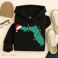 Santa Hat And Lights State Outline Christmas In Florida Hoodie thumb 4