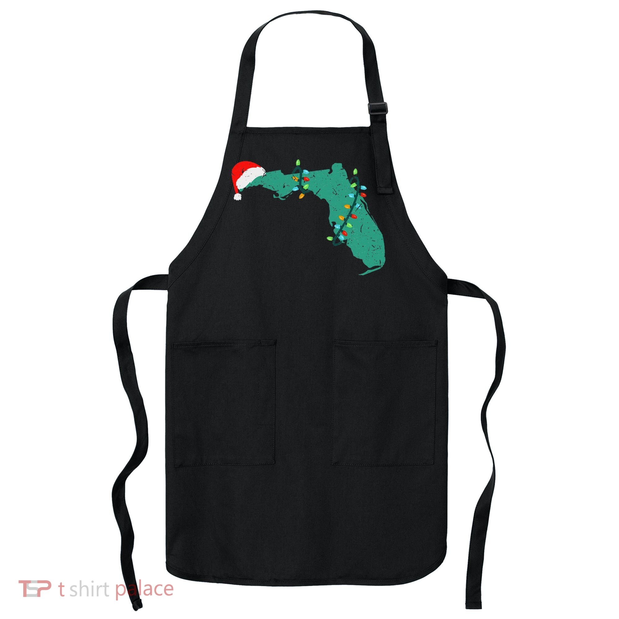 Santa Hat And Lights State Outline Christmas In Florida Apron